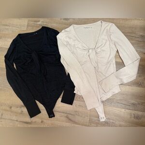 Soft Black and Cream Tie-Front Bodysuits